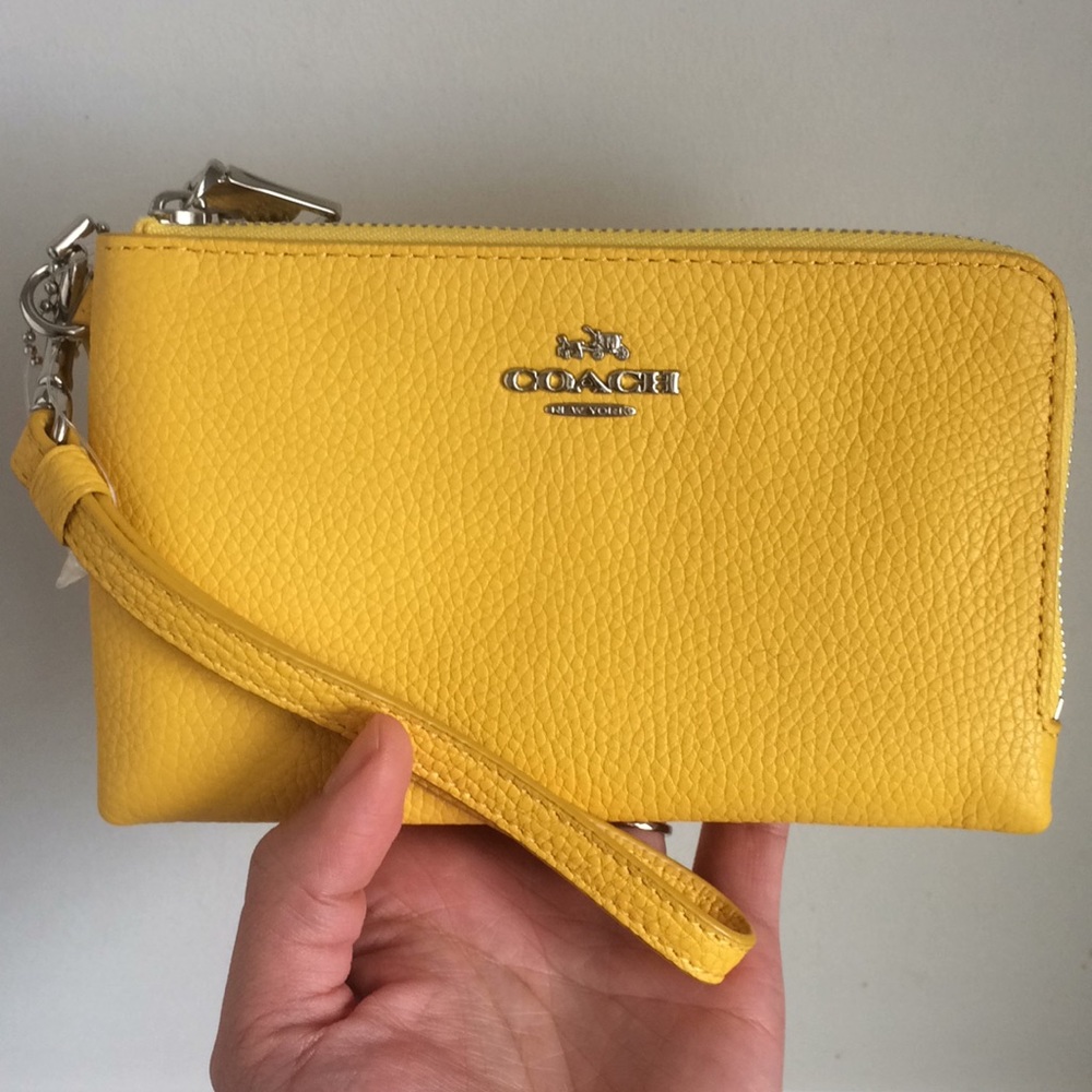 New Coach Yellow Double Zip Convertible Wristlet